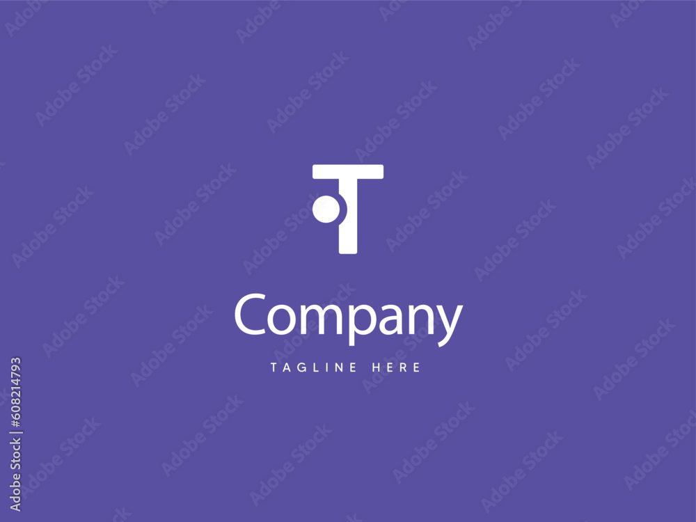 Obraz premium Capital T letter logo design with Purplish Blue background, T type logo with dot, creative letter T logo design template