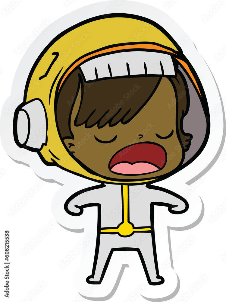 sticker of a cartoon astronaut woman explaining sticker of a cartoon astronaut woman explaining