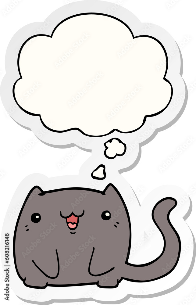 cartoon cat with thought bubble as a printed sticker cartoon cat with thought bubble as a printed sticker