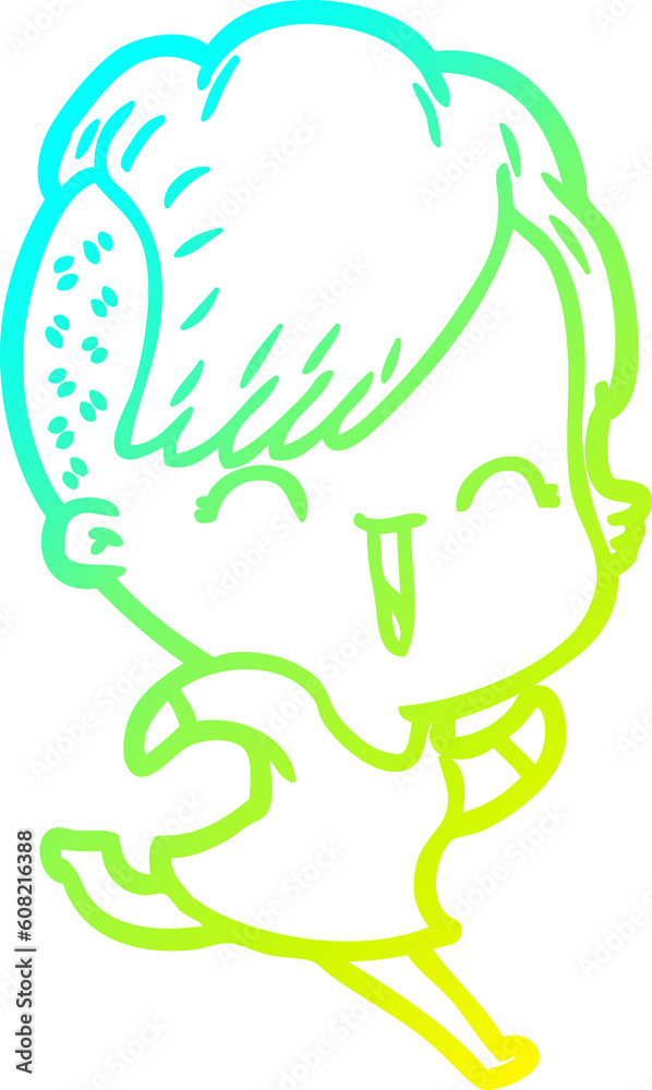 cold gradient line drawing of a cartoon happy hipster girl cold gradient line drawing of a cartoon happy hipster girl
