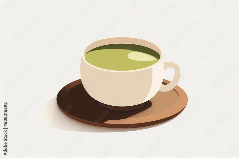 Generative AI. Matcha tea in glass cup isolated on white background. Vector illustration of green tea leaf, powder and fragrant drink in minimalism style. Generative AI. Matcha tea in glass cup isolated on white background. Vector illustration of green tea leaf, powder and fragrant drink in minimalism style.