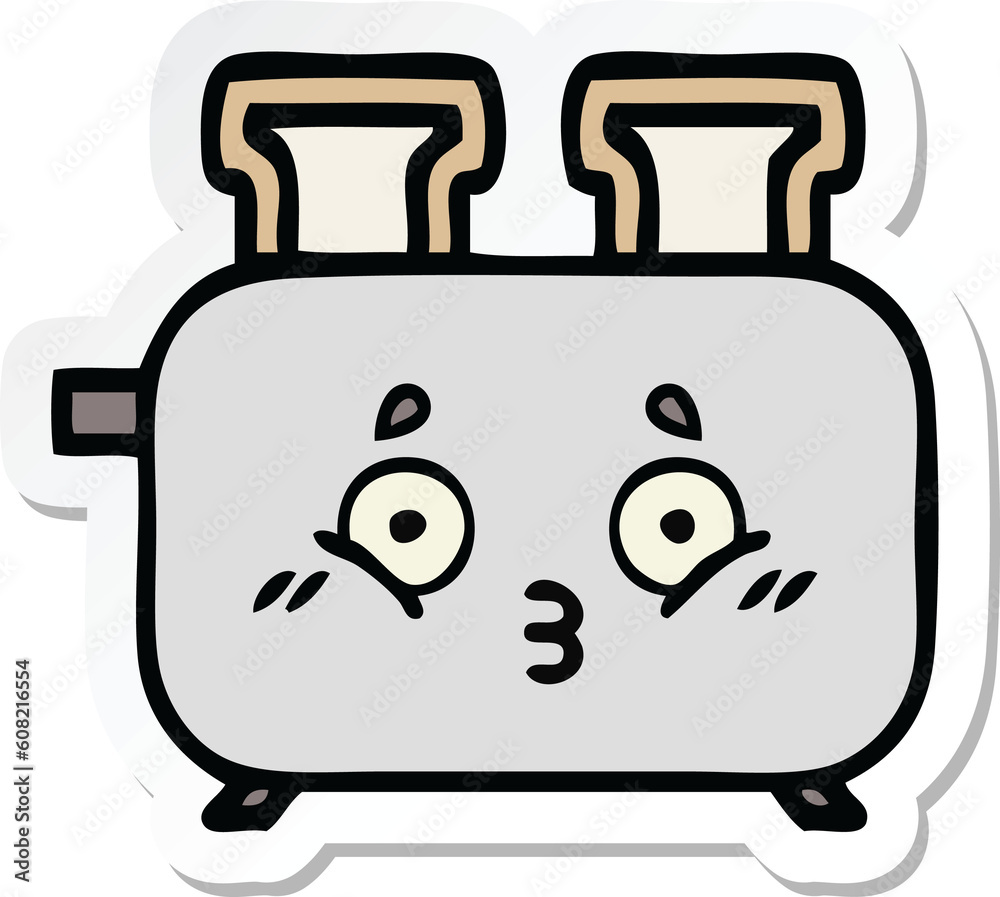 sticker of a cute cartoon of a toaster sticker of a cute cartoon of a toaster