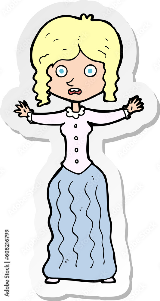 sticker of a cartoon worried victorian woman sticker of a cartoon worried victorian woman