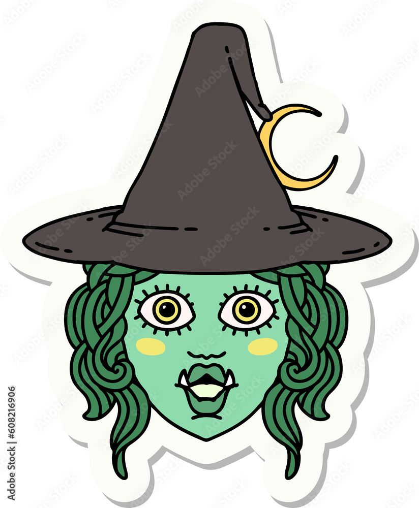 sticker of a half orc witch character face