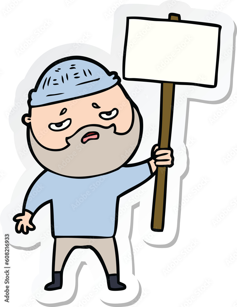 sticker of a cartoon worried man with beard sticker of a cartoon worried man with beard