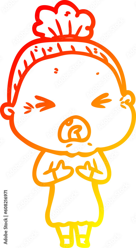 warm gradient line drawing of a cartoon angry old woman warm gradient line drawing of a cartoon angry old woman