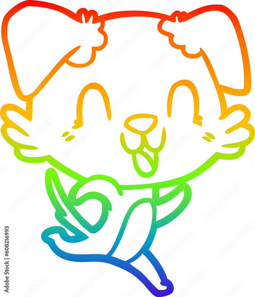 Fototapeta premium rainbow gradient line drawing of a laughing cartoon dog