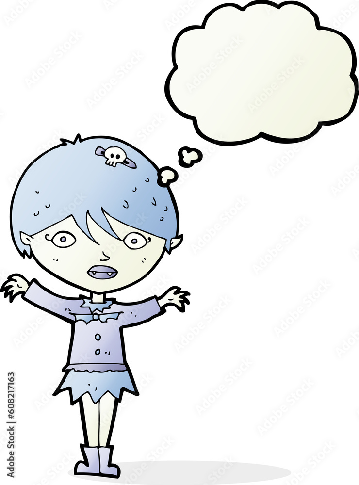 cartoon waving vampire girl with thought bubble cartoon waving vampire girl with thought bubble