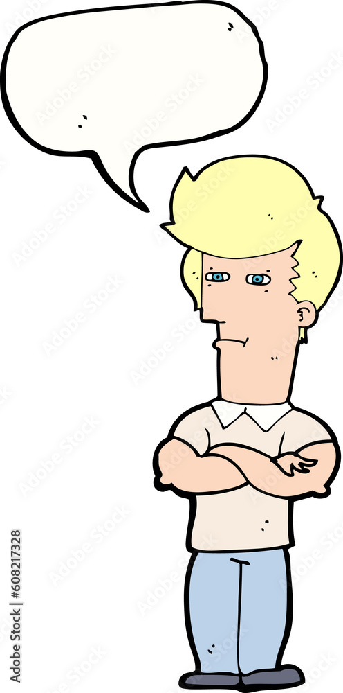 cartoon man with folded arms with speech bubble cartoon man with folded arms with speech bubble