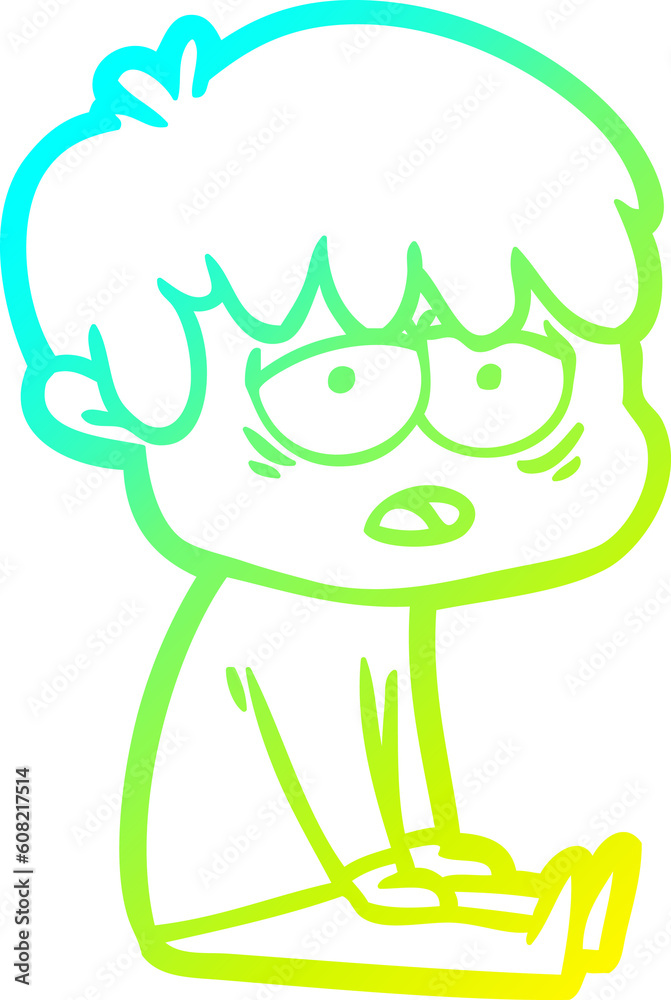 cold gradient line drawing of a cartoon exhausted boy cold gradient line drawing of a cartoon exhausted boy