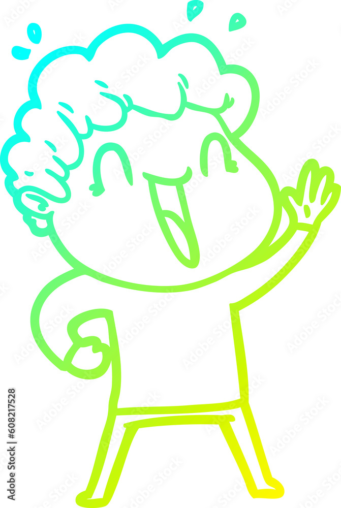 cold gradient line drawing of a cartoon happy man