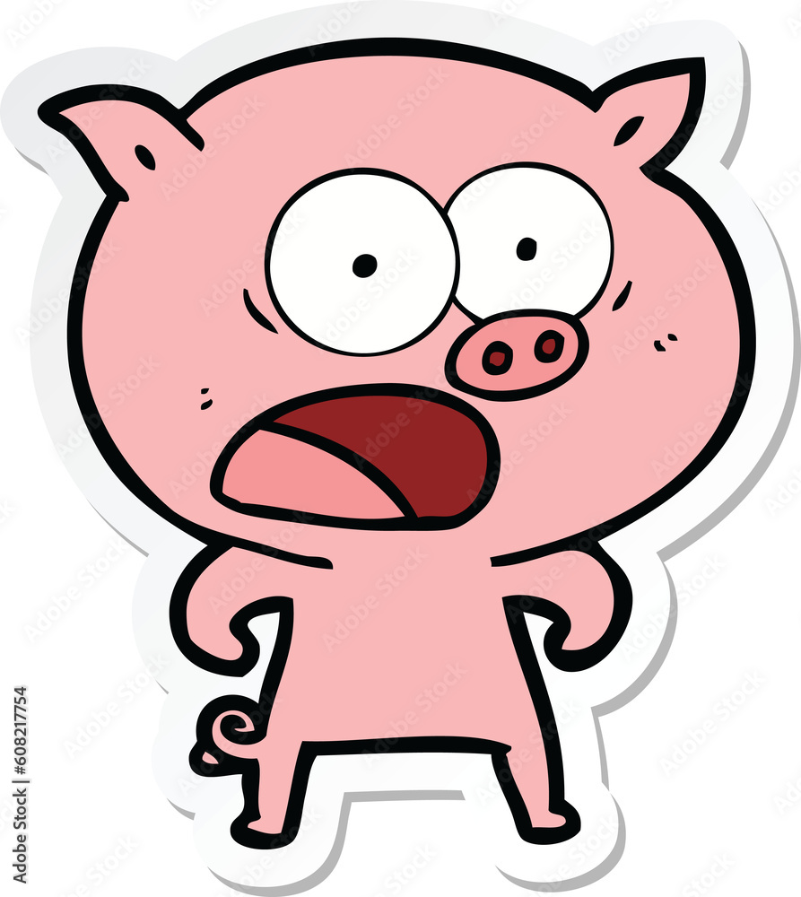 sticker of a cartoon pig shouting sticker of a cartoon pig shouting