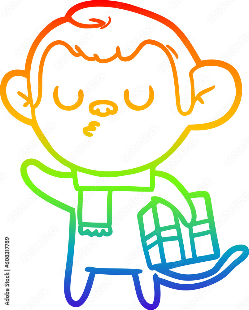 rainbow gradient line drawing of a cartoon calm monkey rainbow gradient line drawing of a cartoon calm monkey