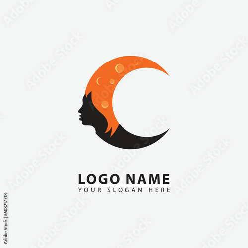 elegant crescent woman logo icon.