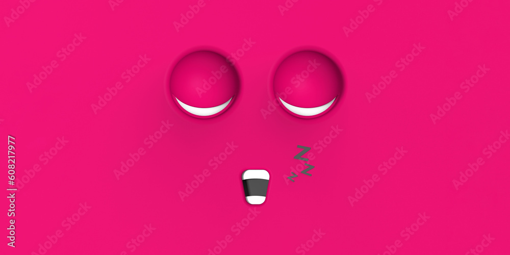Red face of sleeping cute character. Cute face. relaxation. sleep and rest. Horizontal image. 3d image. 3D rendering. Banner for insertion into site. Red face of sleeping cute character. Cute face. relaxation. sleep and rest. Horizontal image. 3d image. 3D rendering. Banner for insertion into site.