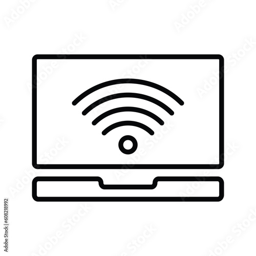 Laptop wifi icon. Device connected to wifi icon. Illustration vector