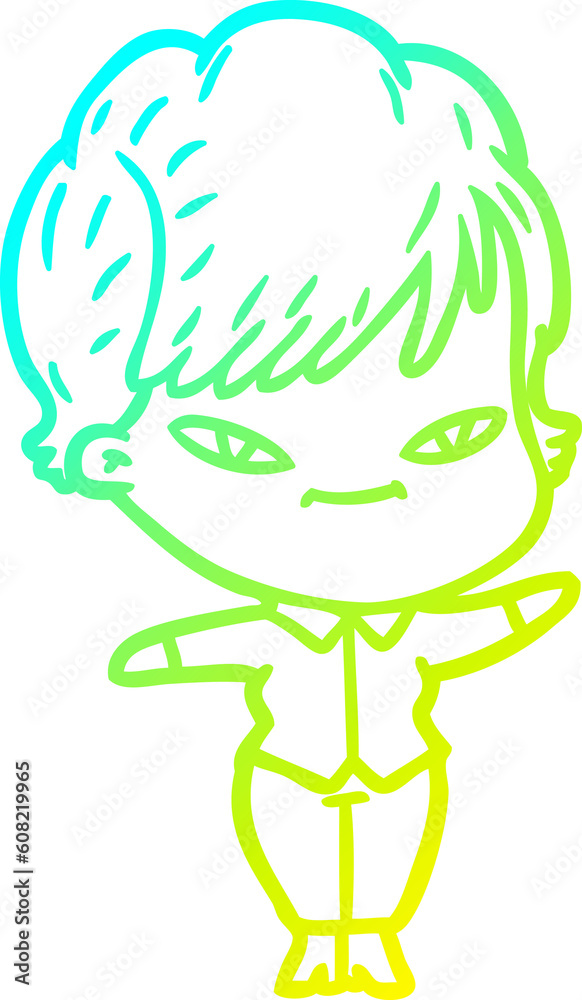 cold gradient line drawing of a cartoon happy woman cold gradient line drawing of a cartoon happy woman
