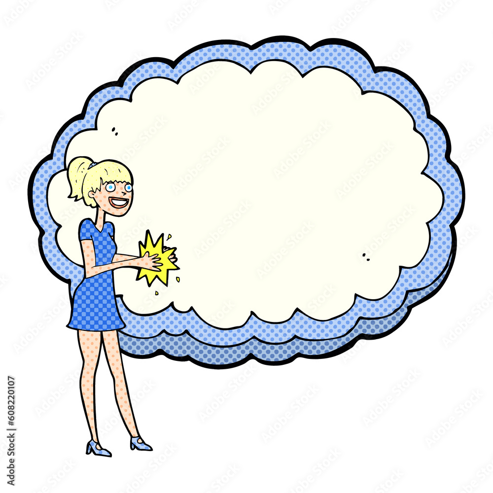 woman standing in front of cloud with space for text