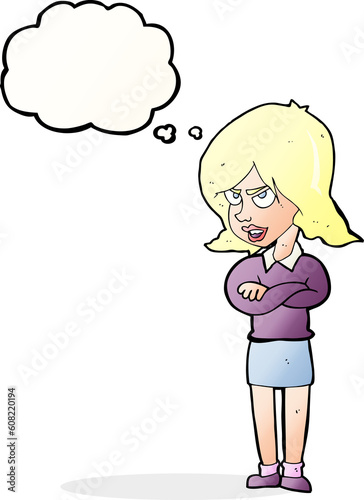 cartoon angry woman with thought bubble