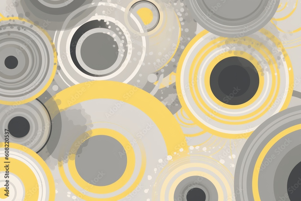 Abstract yellow and gray background with concentric circles, Generative ai