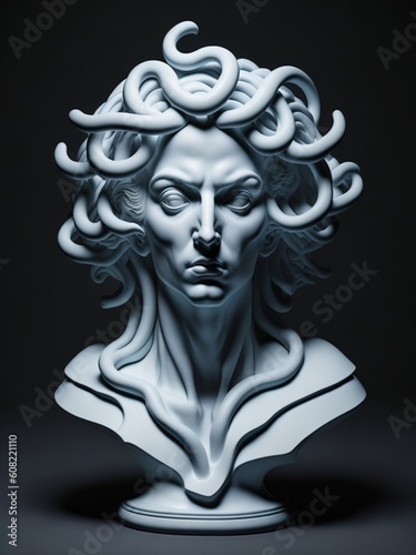 Beautiful plaster sculpture of Medusa made with artificial intelligence