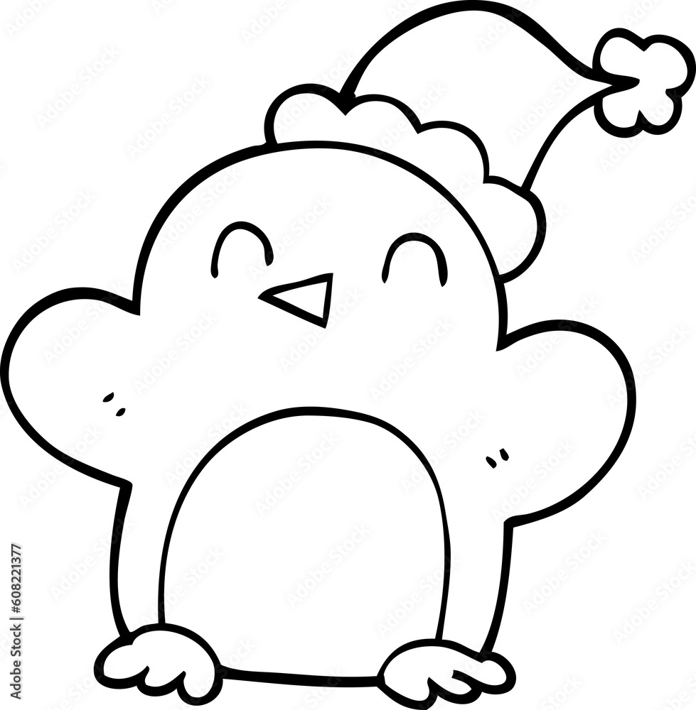 line drawing cartoon penguin wearing christmas hat line drawing cartoon penguin wearing christmas hat