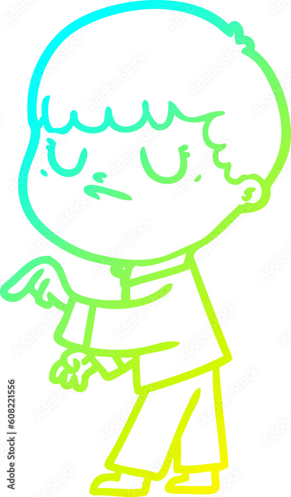 cold gradient line drawing of a cartoon grumpy boy