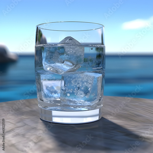 Drinking water with ice, Fresh for hot day.