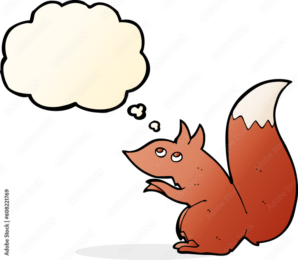 cartoon red squirrel with thought bubble
