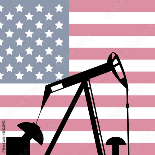 vector Oil pump. Industrial machine for petroleum on background of sunset. USA Oil Industry concept.