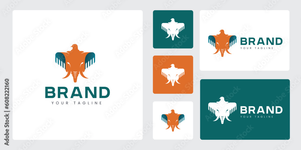 Set Abstract logo The Concept of a Combination of an Eagle and an Elephant, Unique and Cute. Set Abstract logo The Concept of a Combination of an Eagle and an Elephant, Unique and Cute.