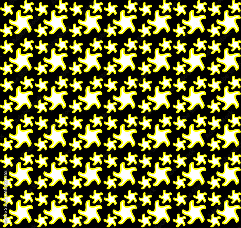 Beautiful vector seamless texture in the form of gilded small and large stars on a black background