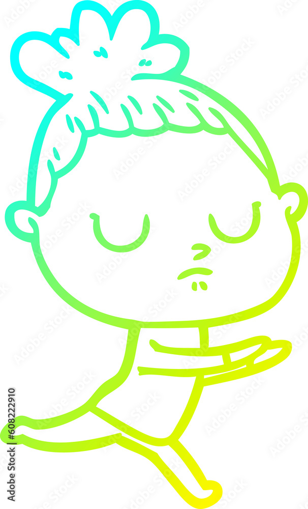 cold gradient line drawing of a cartoon calm woman cold gradient line drawing of a cartoon calm woman