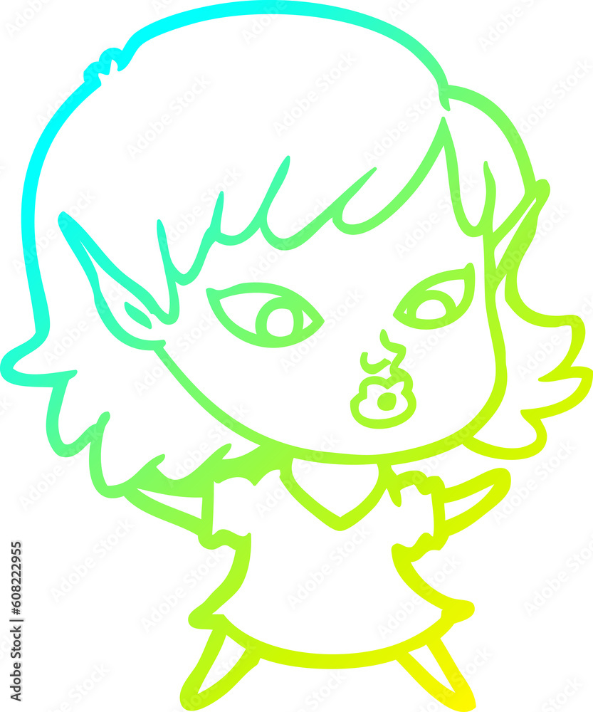 cold gradient line drawing of a pretty cartoon elf girl cold gradient line drawing of a pretty cartoon elf girl