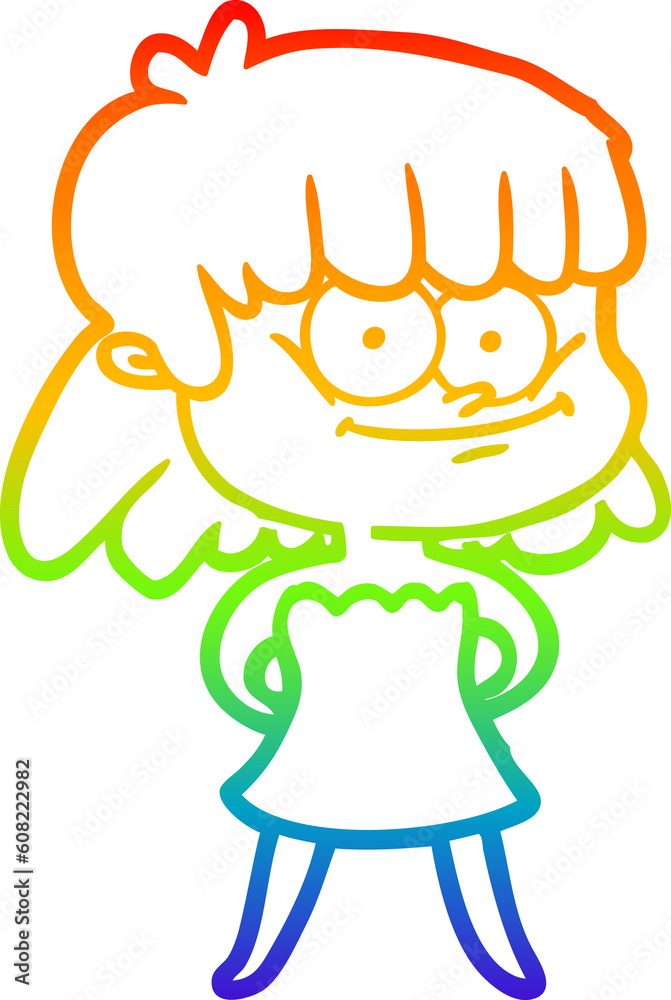 rainbow gradient line drawing of a cartoon smiling woman rainbow gradient line drawing of a cartoon smiling woman