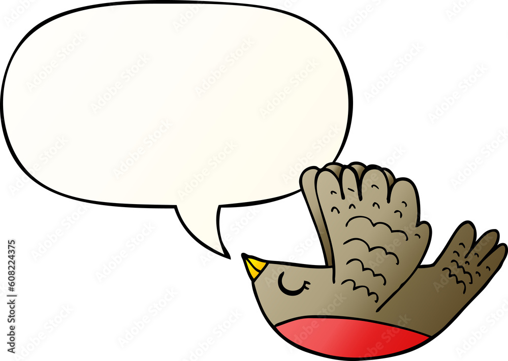 cartoon flying bird with speech bubble in smooth gradient style cartoon flying bird with speech bubble in smooth gradient style
