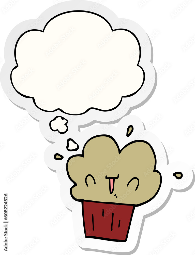 cartoon cupcake with thought bubble as a printed sticker cartoon cupcake with thought bubble as a printed sticker