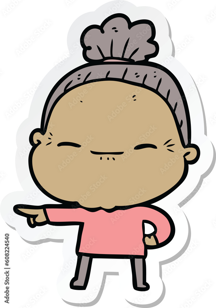 sticker of a cartoon peaceful old woman sticker of a cartoon peaceful old woman