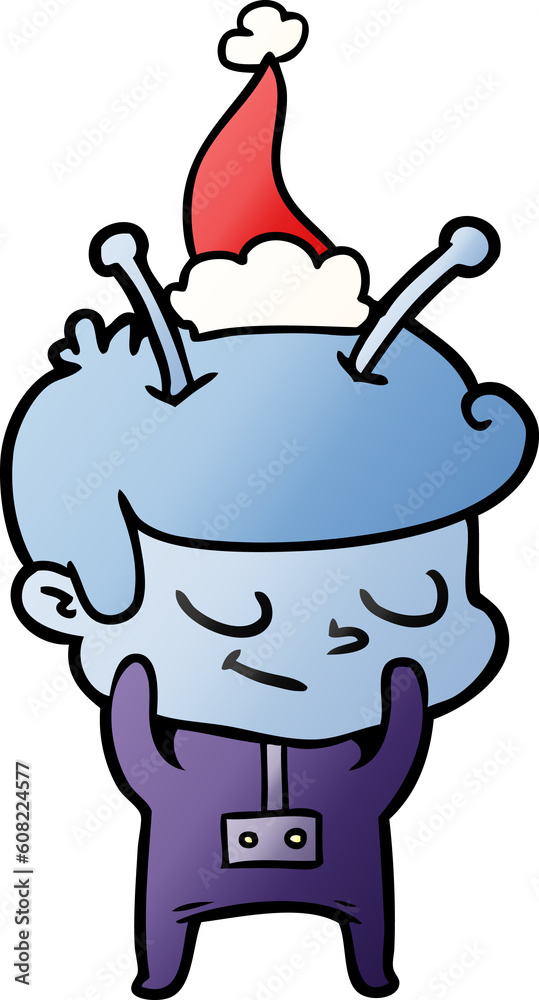 shy hand drawn gradient cartoon of a spaceman wearing santa hat shy hand drawn gradient cartoon of a spaceman wearing santa hat