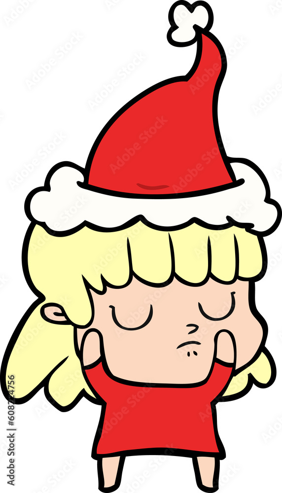 hand drawn line drawing of a indifferent woman wearing santa hat hand drawn line drawing of a indifferent woman wearing santa hat