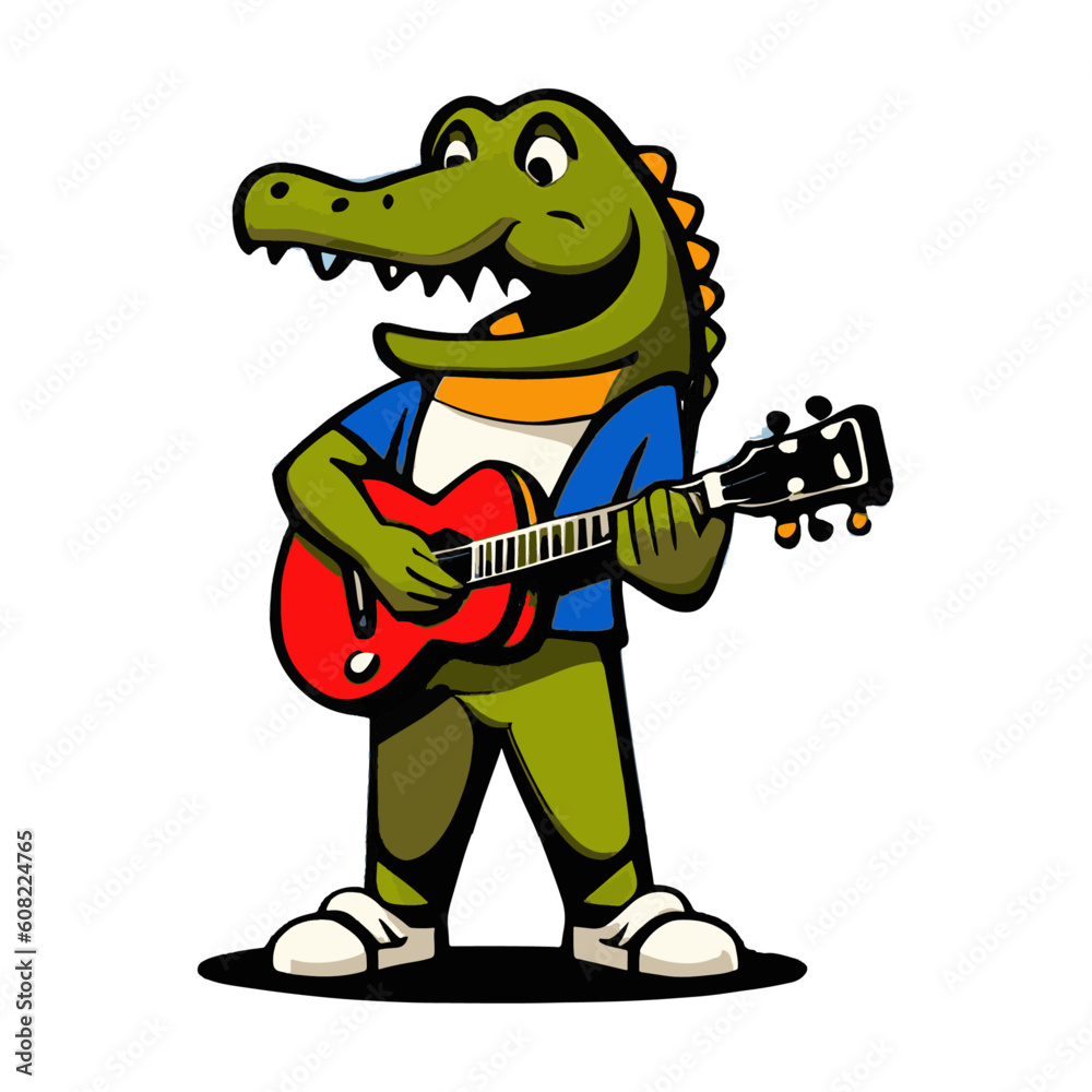 Obraz premium vector illustration of crocodile mascot with guitar