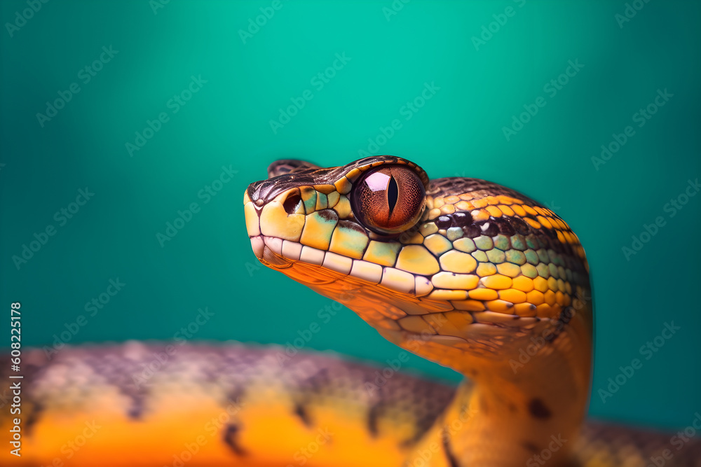 Funny cobra snake in studio, colorful background. Generative AI Funny cobra snake in studio, colorful background. Generative AI