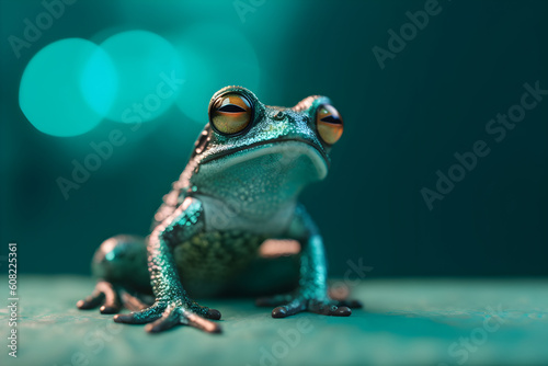 Funny frog in studio, colorful background. Generative AI