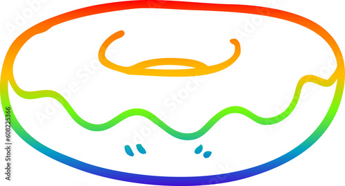 rainbow gradient line drawing of a cartoon iced donut