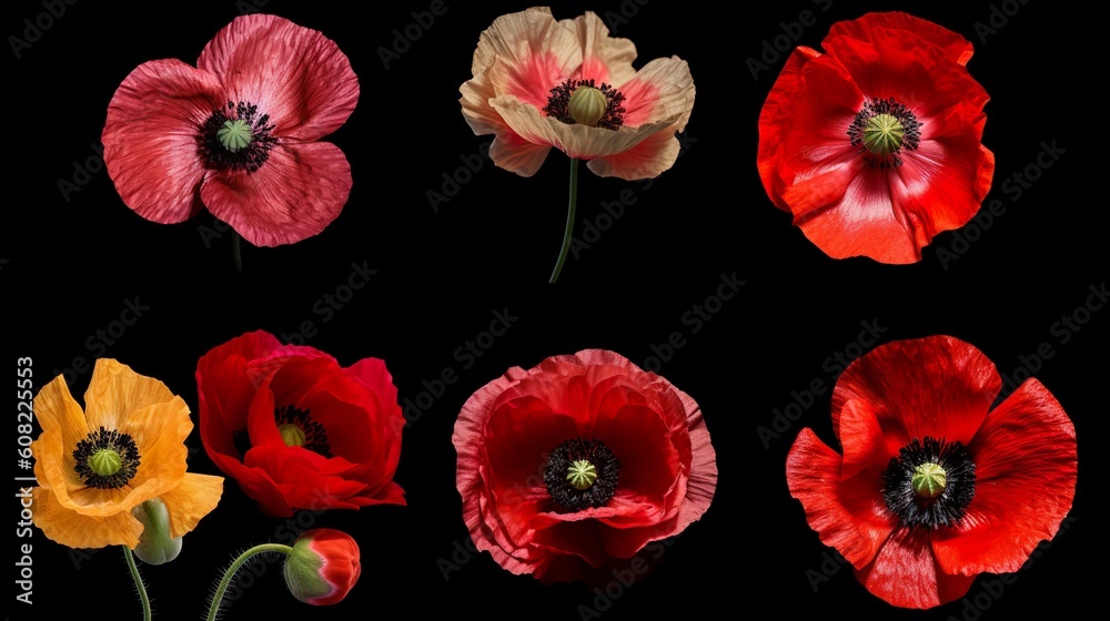 Red poppies on a black background , ai generated