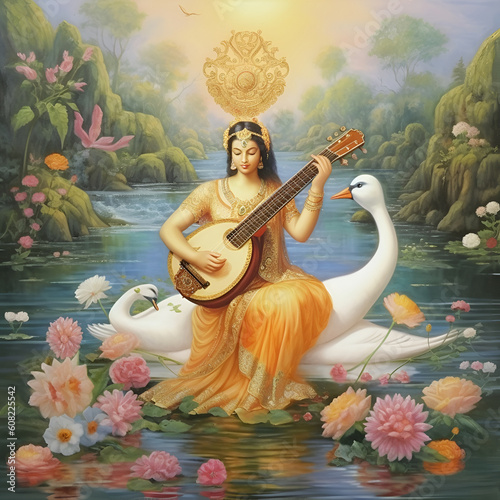 Goddess Saraswati with Veena on her hand.