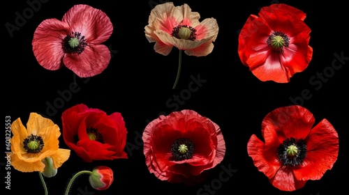 Red poppies on a black background   ai generated
