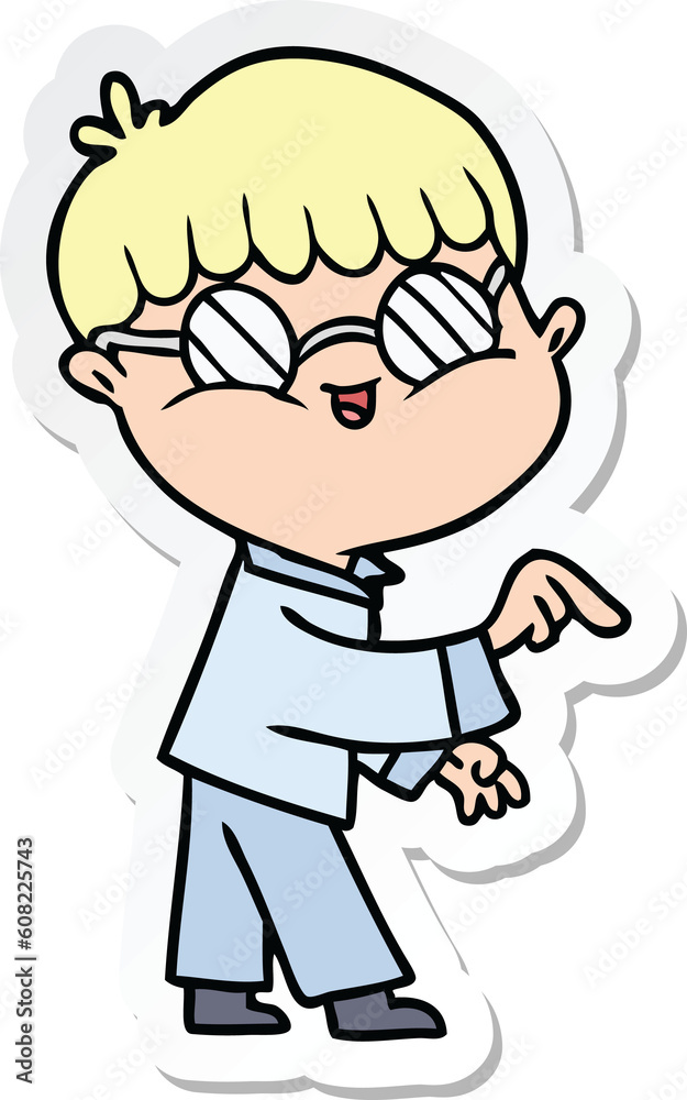 sticker of a cartoon boy wearing spectacles