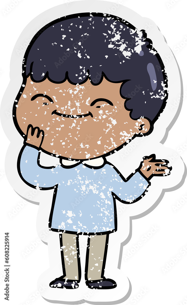 Fototapeta premium distressed sticker of a cartoon happy boy