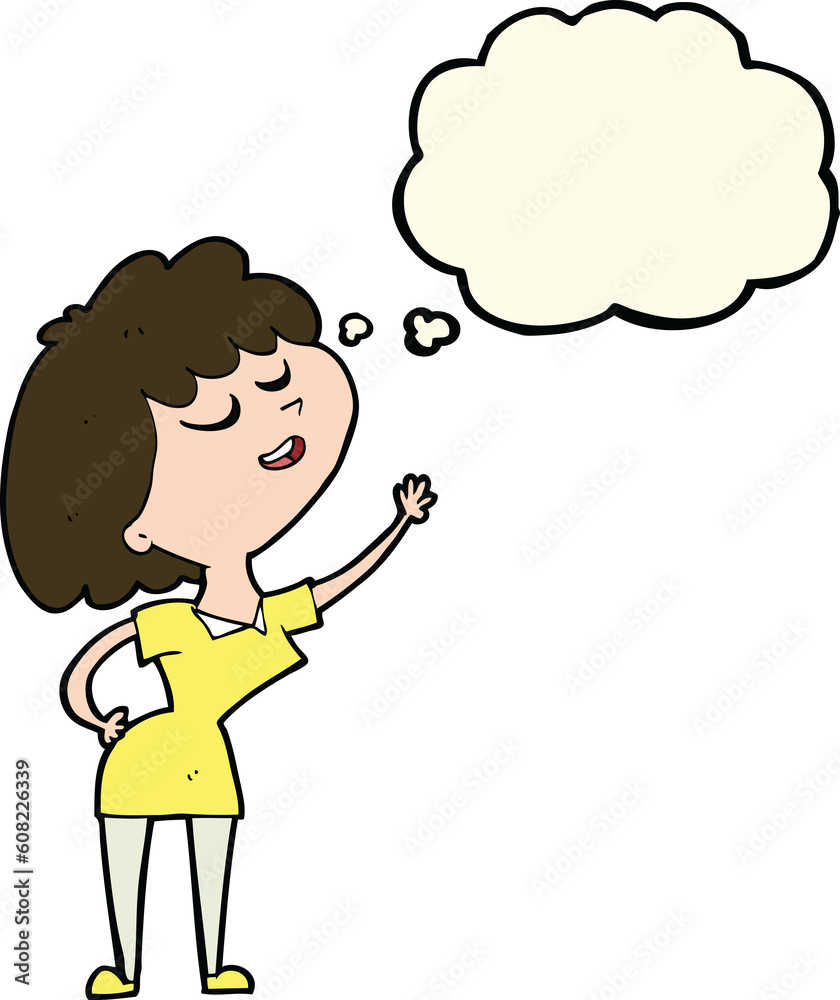 cartoon happy woman about to speak with thought bubble cartoon happy woman about to speak with thought bubble